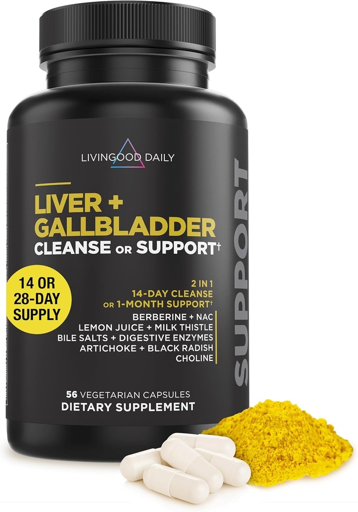 Livingood Daily Liver & Gallbrew Cleanse atau Dupport Support dengan Milk Thistle, Ox Bile, Bile Salts, Digetical Enzymes dan Extract Artichoke, Digeptical Health & Liver Dukungan, 56 Capsules