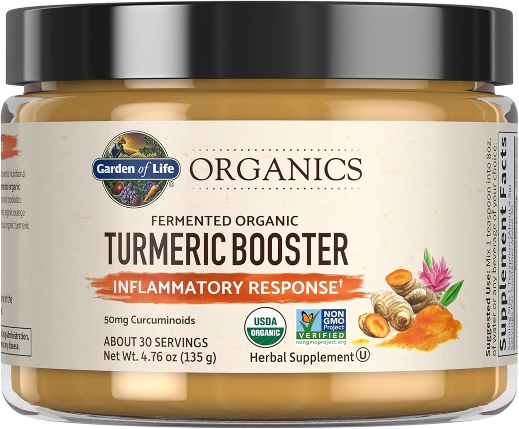 Hage of Life Organics Turmeric Booster Inflammatory Response Powder - 30 Serveringer, 50 mg Curcumin (95% Curcuminoids) & Probiotika, organisk ikke-GMO Vegan & Glutenfri Herbal kosttilskudd