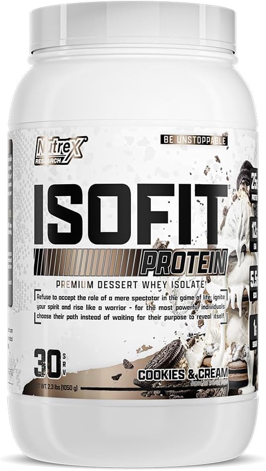 Nutrex Research IsoFit Whey Protein Powder Instantized 100% Whey Protein Isolate (30 porcións (Pack of 1), Cookies & Cream)