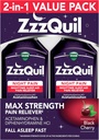 ZzzQuil Liquid Max Strength Pain Reliever, Nighttime Sleep Aid Liquid, Acetaminophen 1000mg, Difenhydramine 50mg HCI, Non- Habit Forming, Black Cherry Flaused, 2 Pack, 24 FL OZ
