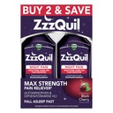ZzzQuil Liquid Max Strength Pain Reliever, Nighttime Sleep Aid Liquid, Acetaminophen 1000mg, Diphenhydramine 50mg HCI, Non-Habit Forming, Black Cherry Flavored, 2 Pack, 24 FL OZ