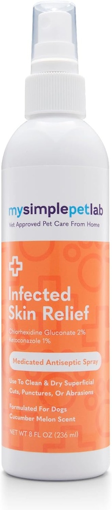 MySimplePetLab Ketoconazol & Chlorhexidin Dog Spray, Hot Spot Treatment, Relieves Cuts & Abrasions, Cleans, Dries Skin Hurtig, med Aloe, E-vitamin, Hudlindring Irritering Spray til hunde