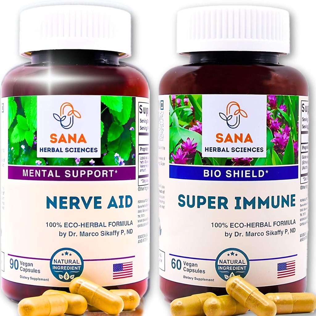 Natural Sleep Aid & Immunity Boost | 10 Organiska örter | med Valerian Root, Immune Support med Echinacea & Vitamin C | 1350 mg örter per portion | av Sana Herbal