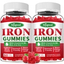 2 Pack Iron Gummies for Women & Men - Vegan Iron Supplement for Anemia & Iron Deficiency, with Vitamin B12, Vitamin C, Zinc, Folate - Energy Boost, Sugar-Free, Strawberry Flavor, 120 Count
