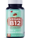 Yuve Vegan B12 with Calcium for Maximum Absorbption - Active Energy & Central Nervous System Support - 1000mcg Cobalamin Vitamin B 12 - Natural, Non-GMO, Gluten-Free, Sugar-Free - 30 Tabs