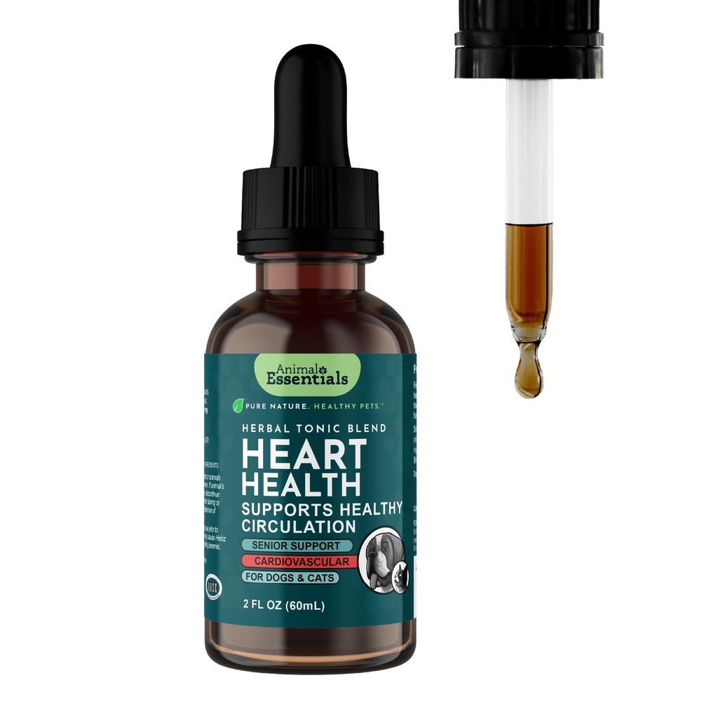 Animal Essentials Heart Health for Dogs & Cats - Cardiovascular Support Supplement, Healthy Heart, Organic Hawthorn Berry, Herbal Tincture - 2 Fl Oz