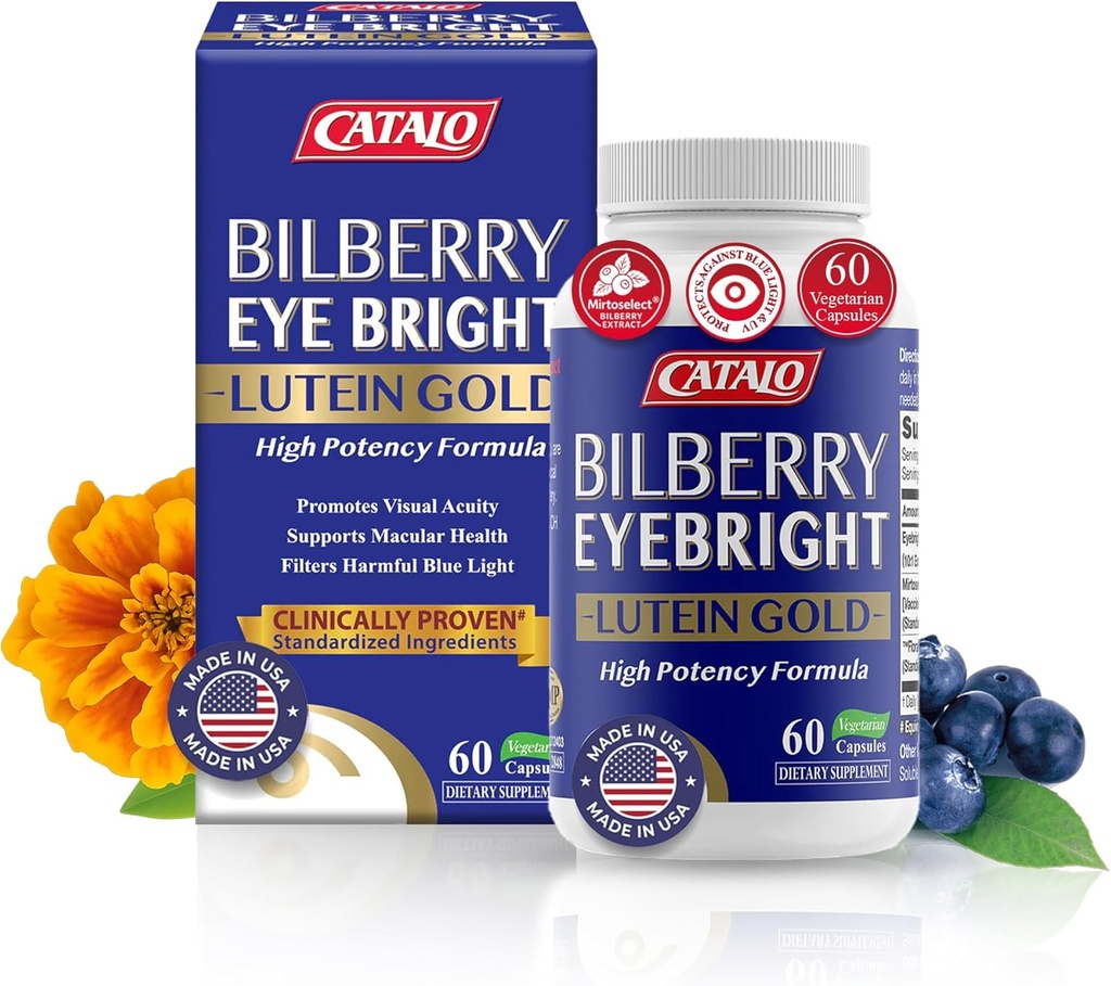 Bilberry Eyebright Extract Gold - Väsimus & Blurry Vision - Silma Vitamiinid Bilberry Lutein ja Zeaxanthin Supplements for Eye Clarity - Halal - 60 kapslit