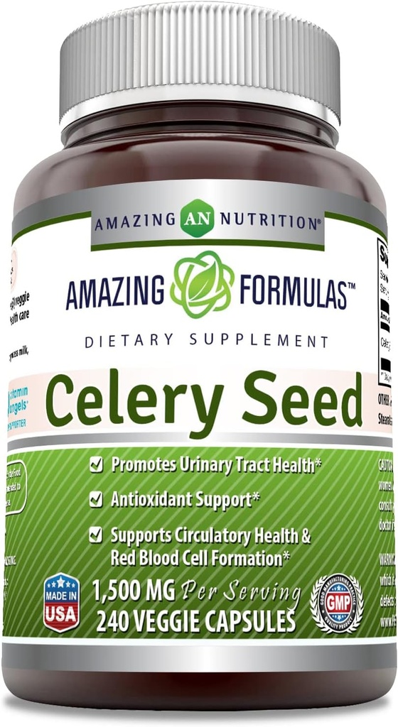 Amazing Formulas Celery Seed Ekstraktı | 1500 Mg | 240 Veggie Capsules / Qeyri-GMO / Gluten-Free / ABŞ