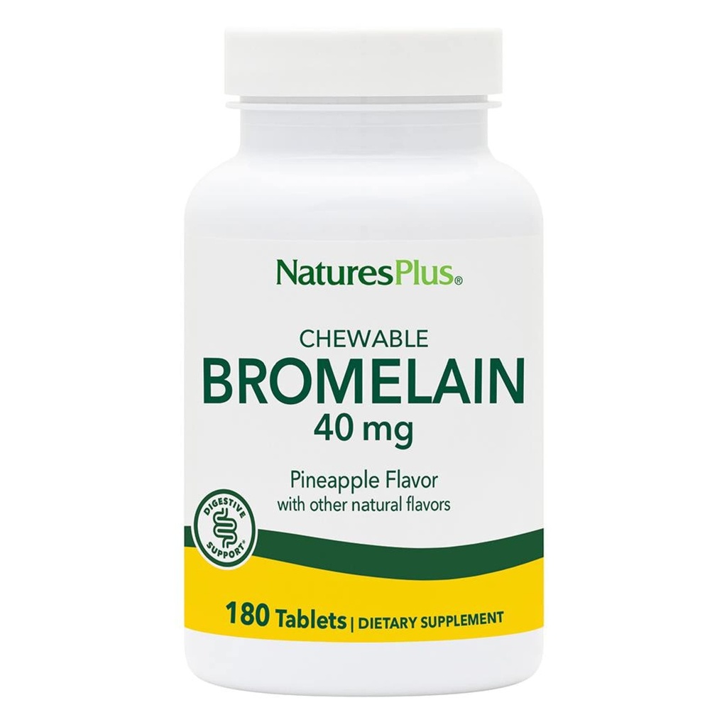 NaturesPlus Chewable Bromelain - 180 Tablets - Natural Proteolytic Enzyme Supplement - Supports Digestion, Joint & Muscle Health - Vegan, Gluten Free - 180 Servings