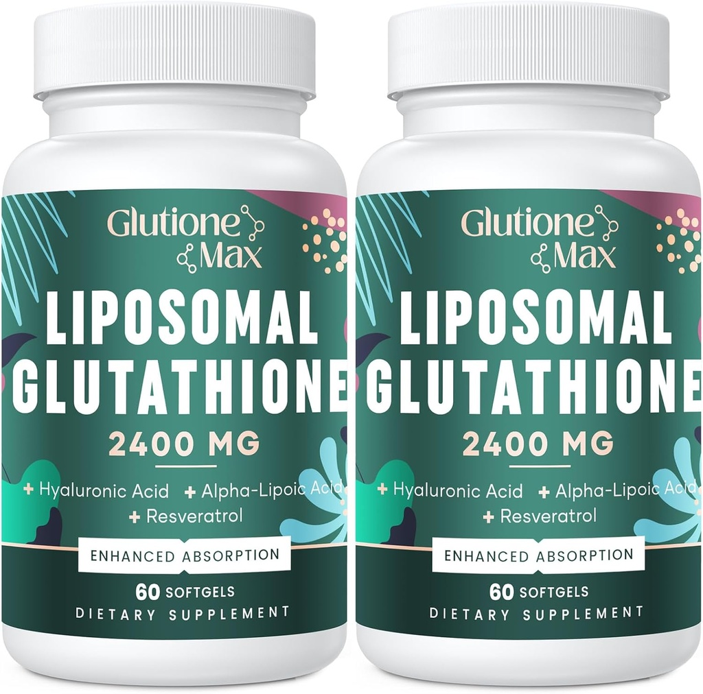 8-i-1 Liposomal Glutation 2400 MG, høy absorpsjon Antioksidant Formula - med Hyaluronsyre, Alfa-Liposyre, Resveratrol - Hud, Liver Detox & Immune System, 120 Softgels