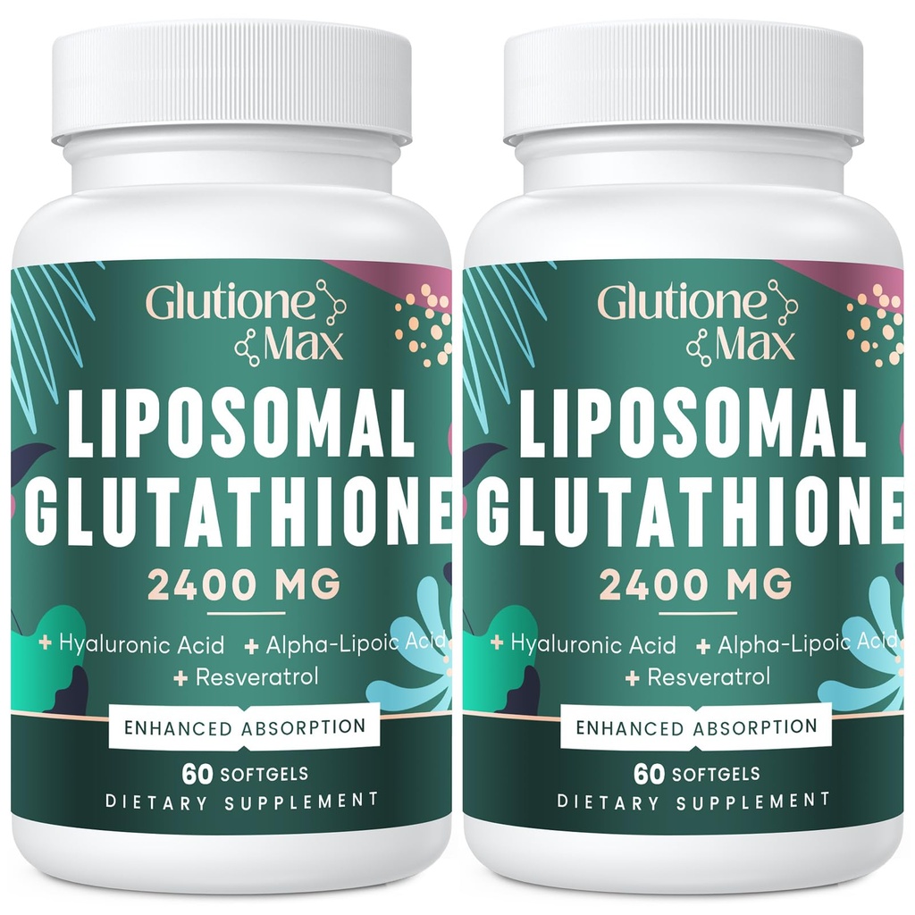 8-in-1 Liposomal Glutathione 2400 MG, High Absorption Antioxidant Formula – with Hyaluronic Acid, Alpha-Lipoic Acid, Resveratrol - Skin, Liver Detox & Immune System, 120 Softgels