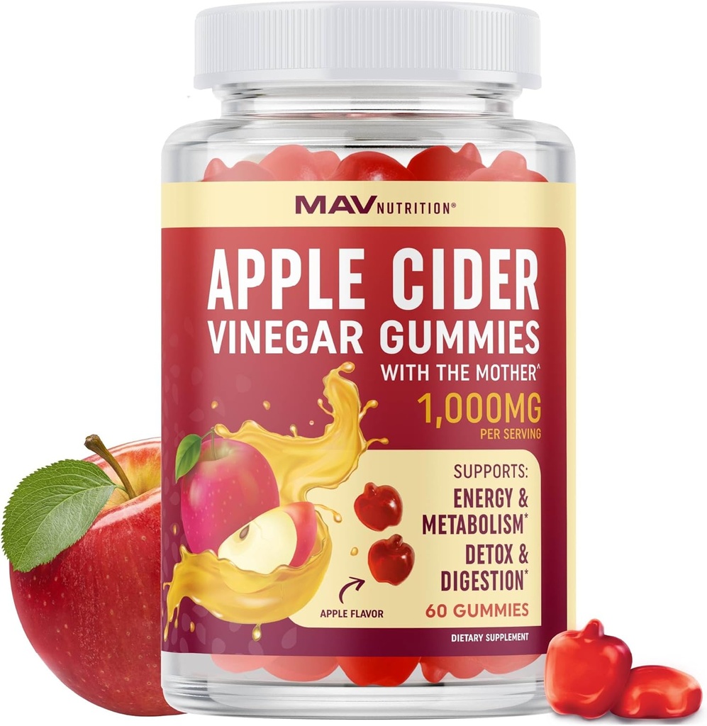 Органічний Apple Cider Vinegar Gummies для травлення, Detox & Healthy Immune Функція Підтримати 1000MG ACV Per Serving з матір'ю, вітамін B6, B12 & Folates Vegan, Gluten-Free 60 Gummies