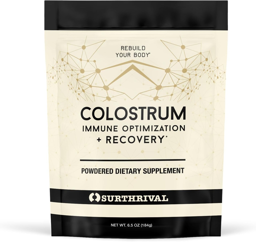 Surthrival: Colostrum Powder (6.5oz), Optimización e recuperación inmunes, Suplemento dietético en po, Saúde Gut, Soporte Inmuno, Keto Friendly