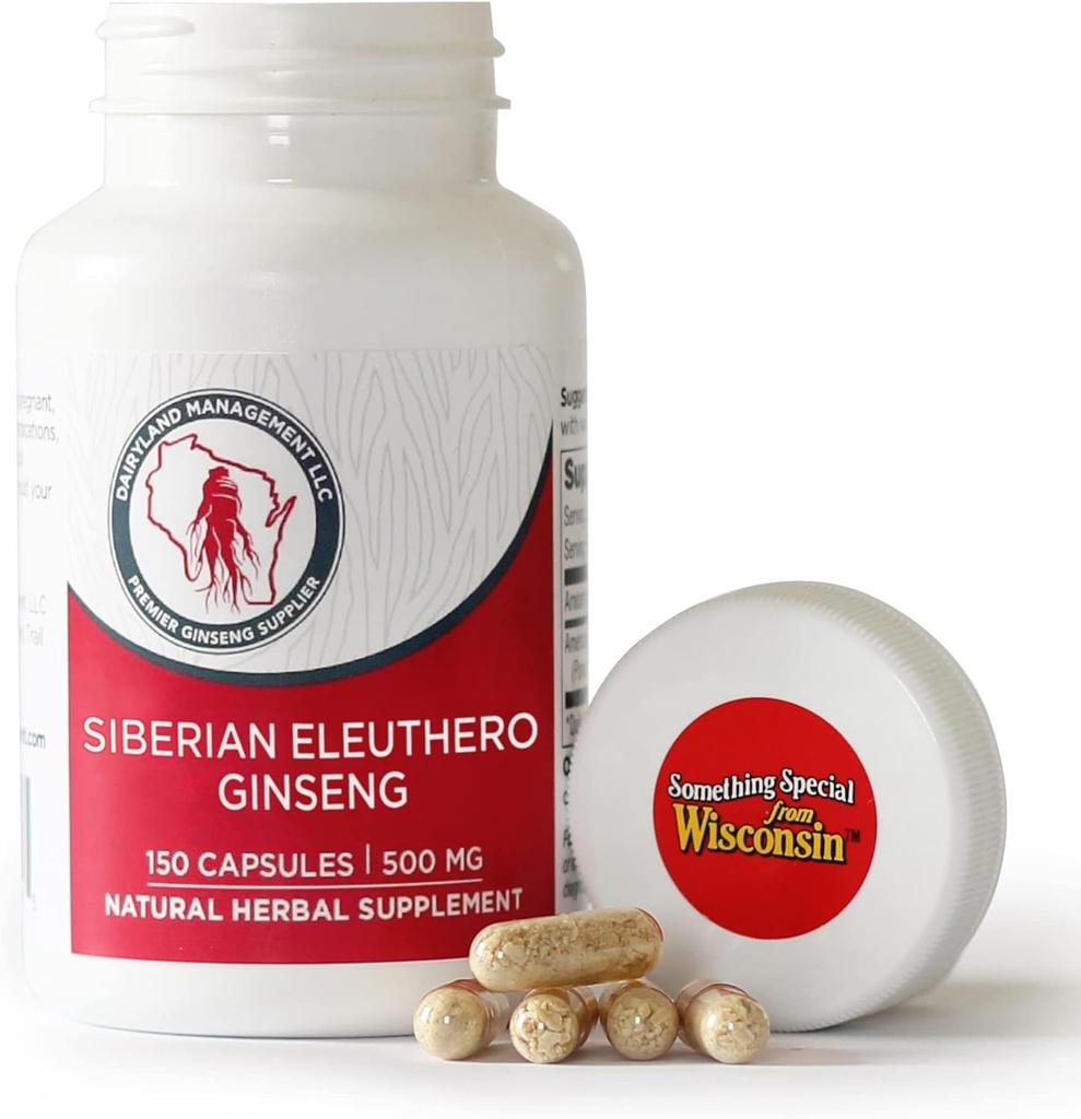 Dairyland Ginseng - Capsules de raíces Eleuthero siberianos - 150 ct - Ginseng siberiano auténtico - Use como parte da súa rutina de suplementos de herba diaria - Gluten Free & Non-GMO