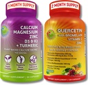 Bone & Immune підтримки Bundle - Quercetin 500mg з Бромелаїном, цинком, вітаміном C & Organic Whole Foods + Plant-Based Calcium 500mg, Magnesium, D3, K2 & Turmeric - Vegan, Non-GMO, Чистий етикеток
