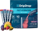 DripDrop Hydration Packets - Juicy Diversity Pack - Tek Servis Electrolytes Toz İçki Mix - Grape, Fruit Punch, Strawberry Limonade, Cherry - Non-GMO, Gluten Pulsuz, Vegan - 32 Sticks