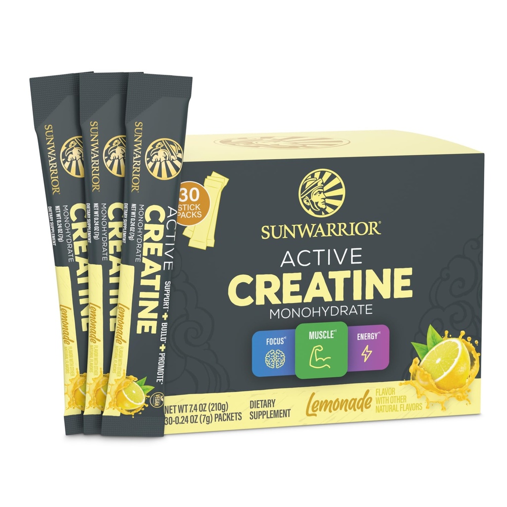 Sunwarrior Lemonade Active Creatine Stick Pack 30ct, 0.24 OZ