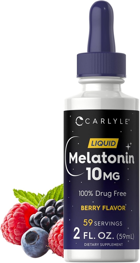 Carlyle Melatonin 10mg | 2 fl oz Liquid Drops | Berry Flavor | for Adults | Non-GMO, Vegetarian Supplement