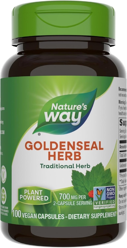Nature's Way Goldenseal, Perinteinen yrtti, 700 mg per 2-Capsule Serving, Ei-GMO-projekti Varmennettu, Vegan, 100 kapselia