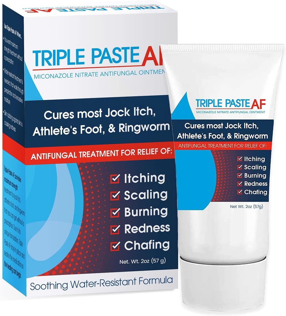 משולש Paste AF Anti Fungal Ointment for Skin מתייחס לרוב Athletes Foot and Ringworm - 2% Miconazole Antifungal Cream - 2 Oz Tube (Packaging May Vary)