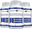 Raziskave Preverjeni Resveratrol - 98% Trans-Resveratrol 1000 mg, Podpora za preprečevanje staranja - 60 kapsul na steklenico - 3 steklenice