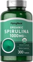 Piping Rock Organic Spirulina | 1000mg | 300 טבליות | Arthrospira Platensis | Vegetarian, non-GMO, Gluten Free Supplement