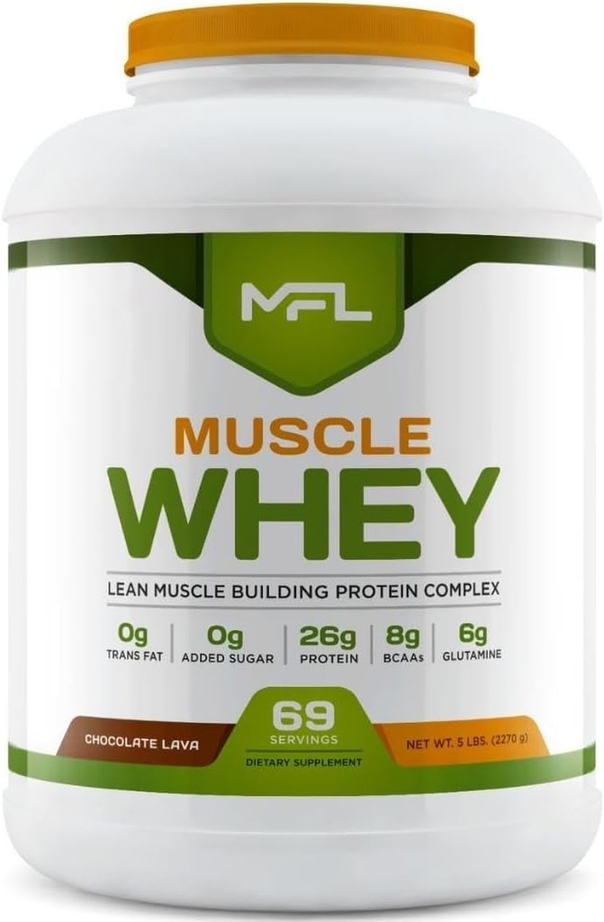 MFL Muscle Whey蛋白l 28g of Protein l 8g BCAAs l Keto 友好l 低碳l 5 lbs. (焦炭岩浆)