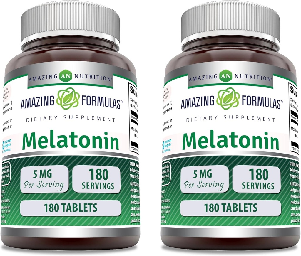 Amazing Fórmulas Melatonin Suplemento Silencio 5 Mg Por Serving TEN 180 Tablets ← No-GMO TEN Gluten Free TEN Made in USA Silencio Pack of 2
