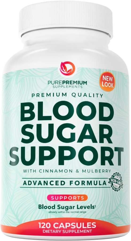 PurePremium Normal Blood Sugar Support Supplement - 20 aktiivset koostisosa kompleks, et toetada veresuhkru taset juba normaalses vahemikus - kaneel, Mõru melon, kroomi, Mulberry - 120ct