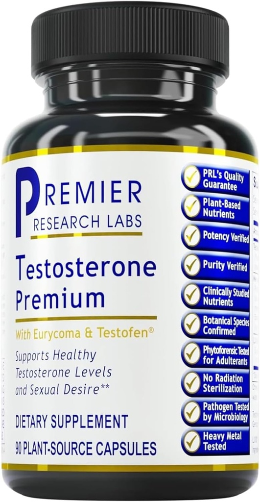 Premier Research Labs Testosterona Premium - Suplemento Testosterona para Homens, Todos os Complexos de Testosterona Natural, Premier Labs Testosterona Suporte, Fenugreek, Cordyceps & Maca - 90 Cápsulas Vegetarianas