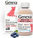 Genexa Kids' Acetaminophen 疼痛和发烧口服暂停药 - 4oz - 儿童2 - 11岁,暂时缓解疼痛和发烧症状,每5毫升160毫克 - 有机蓝莓火焰
