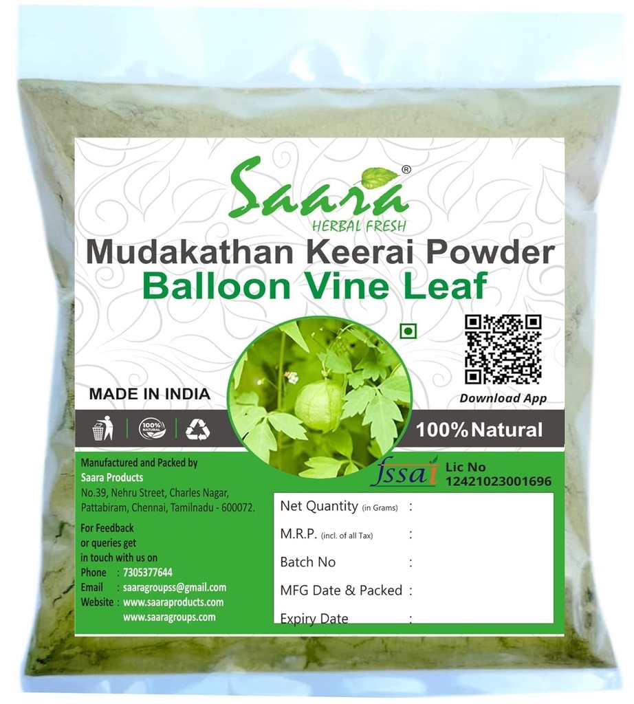 Nutranix bhm HERBAL ŠVIEŽI ŠVIEŽI Mudakenių Keerai milteliai, 100g, Balloon Vine Leaf milteliai, Kanphata, Budda Kakara, Agniballi, Jyotishmati Leaf milteliai, 100g (pakuotė 1 x 100g)