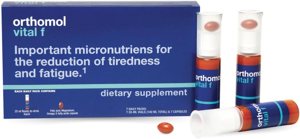 Orthomol Vital F Vial, Мультивитамины для женщин, 7-дневное снабжение, Витамины A, B, C, D, E, K, Кальций, Йод, Омега-3