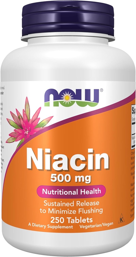 NOW Foods Supplements, Niacin (Vitamine B-3) 500 mg, Sustained Release, Nutritional Health, 250 tabletten