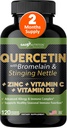 quercetine met vitamine C en zink - Netel quercetine - quercetine 500 mg - quercetine met bromelaine - zink quercetine + vitamine D3 - 120 Veggie caps - (Non-GMO, Glutenvrij, Veganistisch) - 2 maand levering