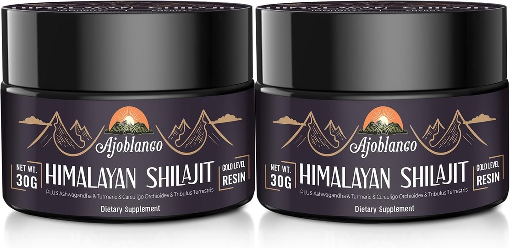 Ajoblanco 600mg 자연적인 Himalayan 유기 Shilajit 수지 - 에너지, 힘 & 면제를 위한 높은 힘에 있는 유기 Ayurvedic 혼합을 가진 Himalayan 금 Shilajit 수지, 2의 팩