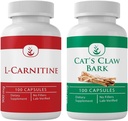 PURE ORIGINAL INGREDIENTS L-Carnitine och Cats Claw Bark Bundle, 100 kapslar varje, alltid ren, inga tillsatser eller fillers