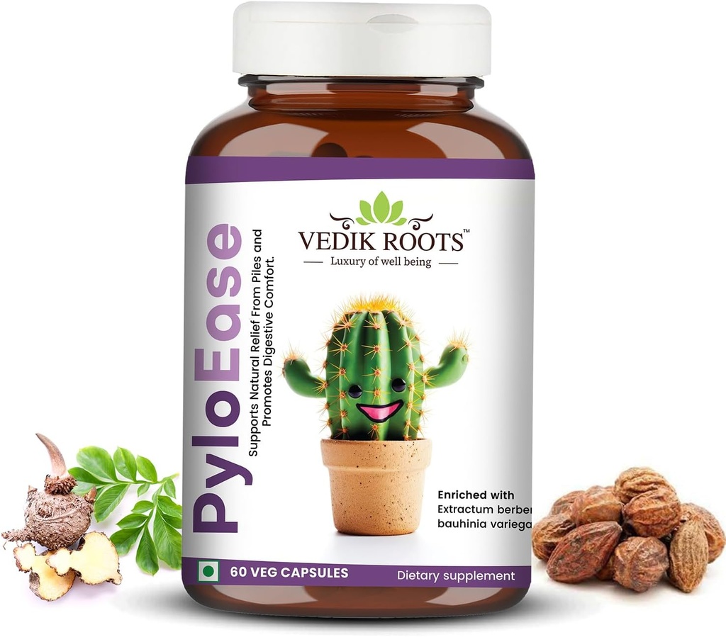 PyloEase | Ayurvedic Herbal Supplement Traditionally Used to Support Digestive Comfort & Daily Balance | Associated with Relief from Digestive Discomfort | 60 Veg Capsules, (Pack of 1)