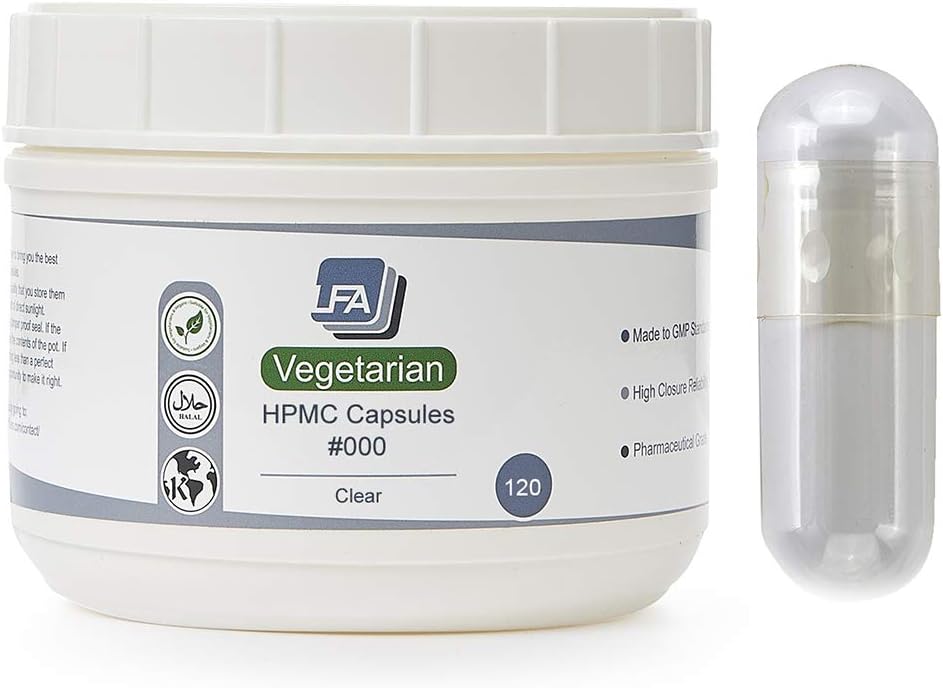 Vegan Capsules Boş Boyutu 000-120 Kont Clear HPMC Veggie Capsules Boş - Girilebilir 000 Sebze Pill Capsules - DIY Capsule Filling Kit için Boş - sertifikalı Hell Kosher Hypromellosese