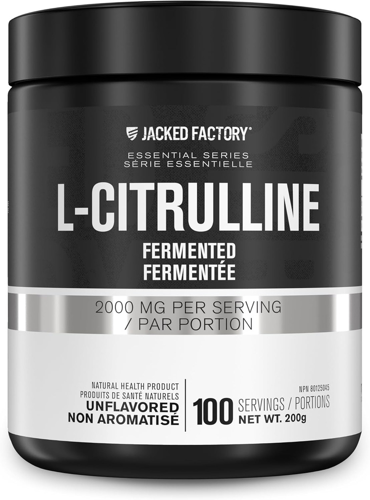 Jacked Factory L-Citrulline - Fermented L Citrulline Powder, Nitric Oxide Booster for Increased Blood Flow, Strength, & Endurance - 100 Servings, Unflavored