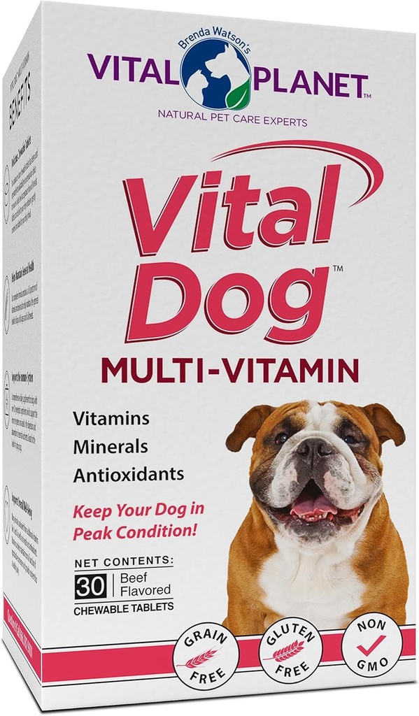Vital Planet - Vital Dog Multi Vitamin Tablet supplement for everyday Health with Vitamins, Minerals and Antioxidants for Dogs - 30 Beef Flavored Chewable Tablets