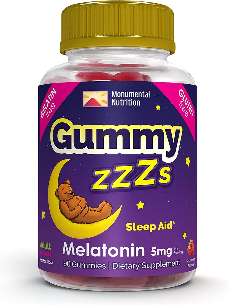 Gummy ZZs Melatonin - Dorm Glabyes 5 mg - Strawberber Flavor - 90 comte - Vegan-Amicly, Gelatin i Glatinn Free - Hallatin i Kosher Crutified - Night time Grepies per homes i dones