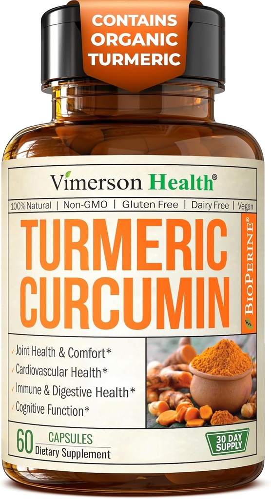 Kurkumina Kurkumina suplement z Black Pepper Extract - Wysoka moc Organic Turmeric 1200mg & 95% Kurkuminoidy do Joint & Digestive Health - Joint Supplement Support - 60 Vegan Curcuma kapsułki