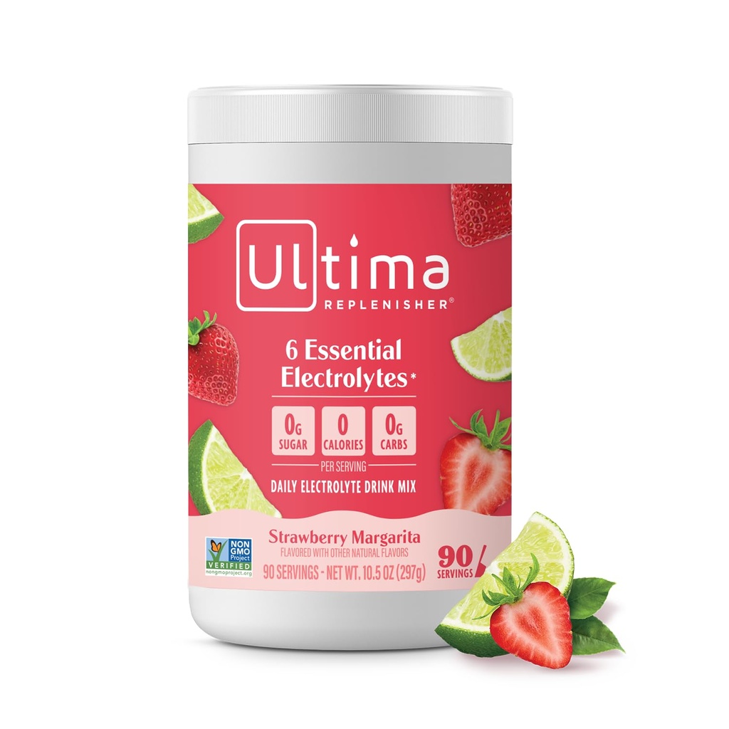 Ultima Replenisher Daily Electrolyte Powder Drink Mix - Sugar Free - Strawberry Margarita, 90 Servings - Hydration Powder med 6 Key Electrolytes och Trace Minerals - Keto Friendly, Non-GMO