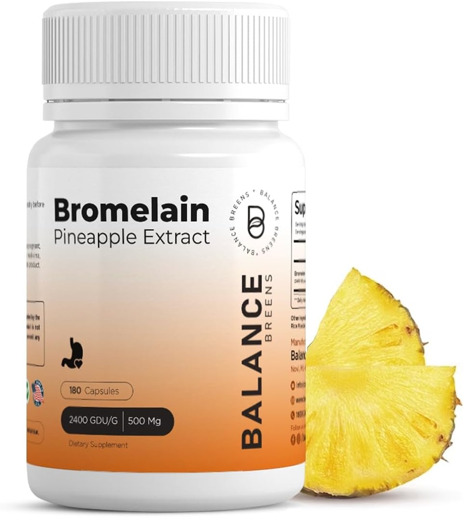 Bromelain 500mg - Pineapple Ekstraktiv Enzyme - Supports Digestion and Joint Support - Balance Breens