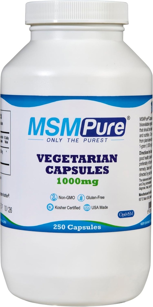 KALA HANITY MSPURE MSM Vegetarian Capsules 1000 mg US-Made MSM per capsulă pentru sănătatea articulară, Aspectul pielii, Hair & Nail Support 