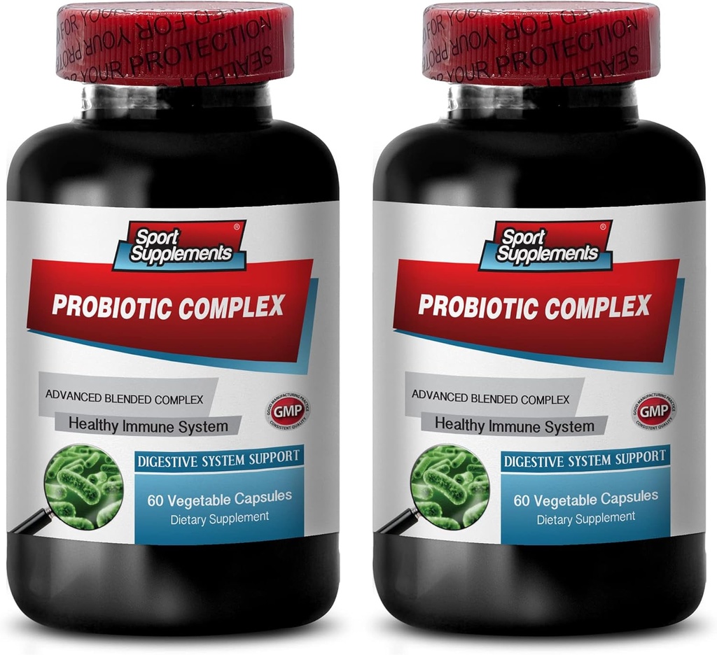 Digestão Saudável - Probiotic Advanced Blended Complex for Digestive System - Probiótico Bacillus, Suplementos Digestivos, bifidobacterium lactis, probiótico Multi Enzyme Digestive Formula, 2B 120 Caps
