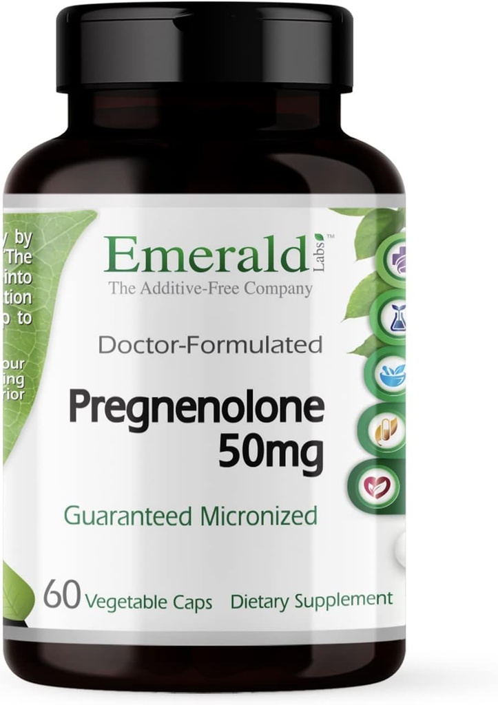 EMERALD LABS Pregnenolone 50mg - Premium Wellness Supplement för att hjälpa hjärnhälsa, immunstöd och hormonbalans - Glutenfri - 60 Vegetabiliska kapslar (30-dagars leverans)