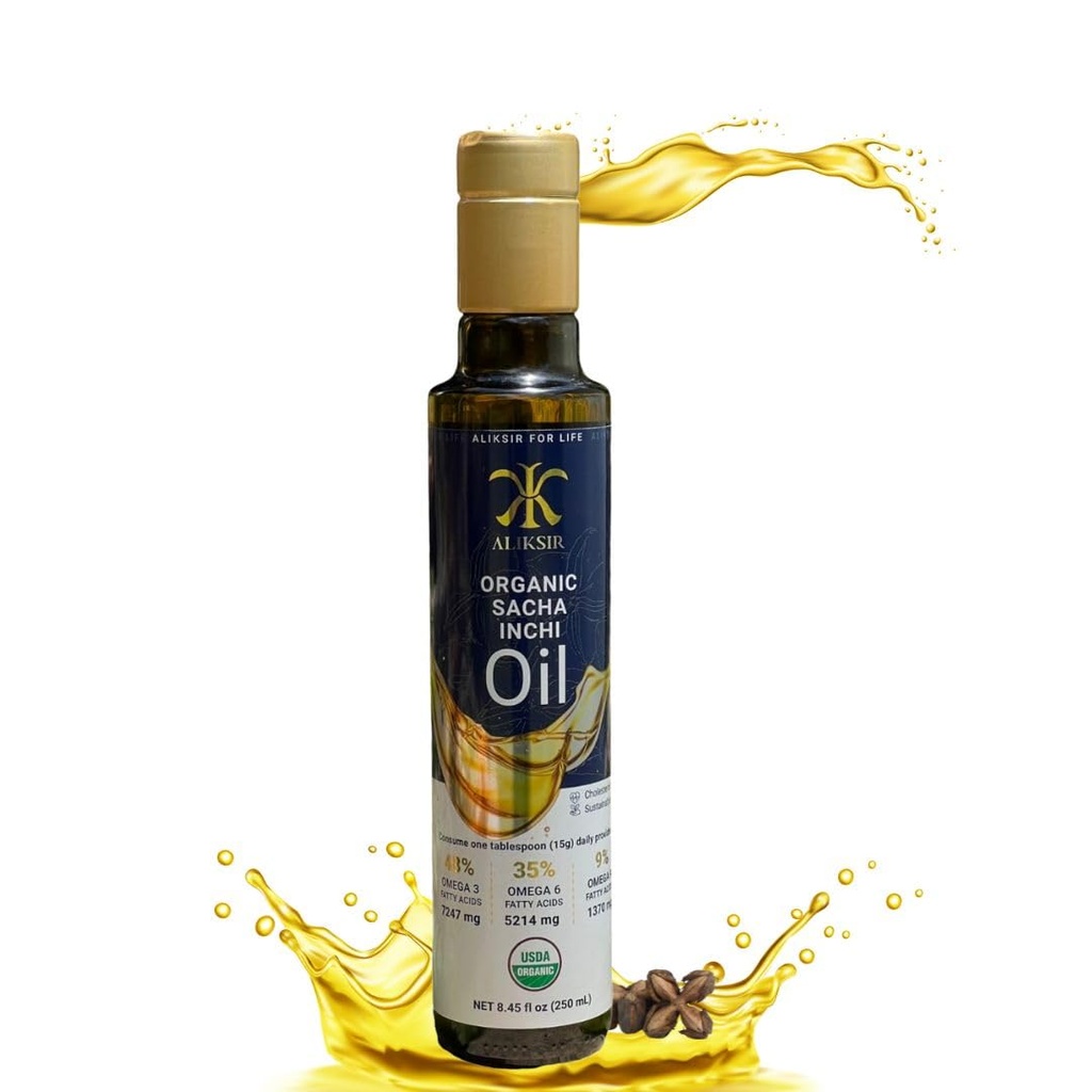 Organic Sacha Inchi Oil, Amazonian fidanı – Extra Virgin, 100% Natural, High Omega 3 (7247 m), Omega 6 (5214 mg), Omega 9 (1370 mg), Vitamin E ilə Sosial Press - saç, səvəl və səvəl kömək antidioksit.